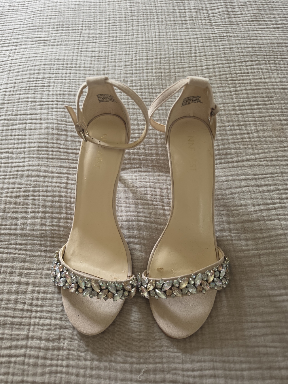 Nine West Beige Embellished Ankle-Strap Sandals - Women